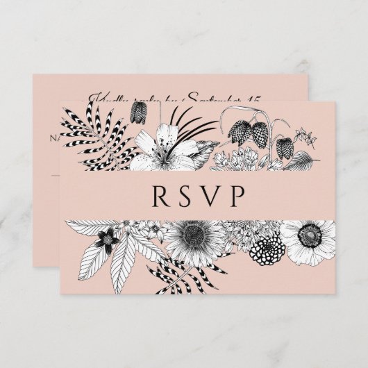 Blush Roze Bloemen Maaltijd Keuze Bruiloft RSVP Ka (Voorkant / Achterkant)