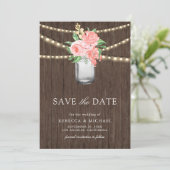 Blush Roze Bloemen Mason Jar Foto bruiloft Save The Date (Staand voorkant)