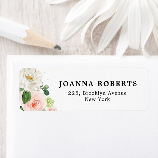 Blush Roze Bloemen Modern Botanisch Retouradres Etiket (Insitu)