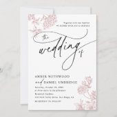  Blush Roze Bloemen Modern Script Wedding Kaart (Voorkant)