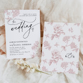  Blush Roze Bloemen Modern Script Wedding Kaart