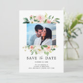 Blush Roze Bloemen Moderne Botanische Bruiloft Fot Save The Date (Staand voorkant)