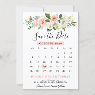 Blush Roze Bloemen Moderne Botanische Kalender Save The Date