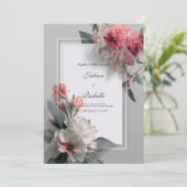 Blush Roze Bloemen Moderne Bruiloft Kaart (Staand voorkant)