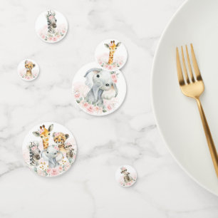 Blush Roze Bloemen Oerwoud Safari Baby Dieren Part Confetti