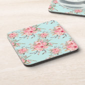 Blush roze bloemen op lichtblauw bier onderzetter (Linkerzijde)