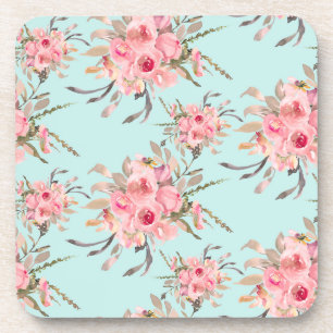 Blush roze bloemen op lichtblauw bier onderzetter