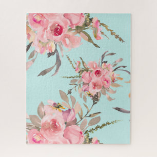 Blush roze bloemen op lichtblauw legpuzzel