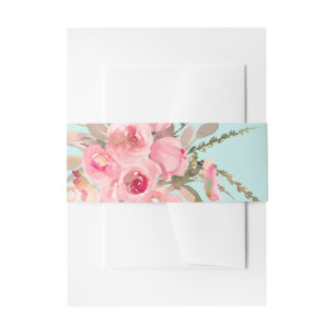 Blush roze bloemen op lichtblauw uitnodigingen wikkel