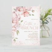 Blush Roze Bloemen Pasen Brunch Kaart (Staand voorkant)