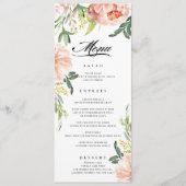 Blush Roze Bloemen Pioen Bruiloft Menu (Voorkant)