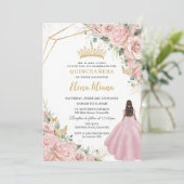 Blush Roze Bloemen Prinses Goud Quinceanera 15 XV Kaart (Staand voorkant)