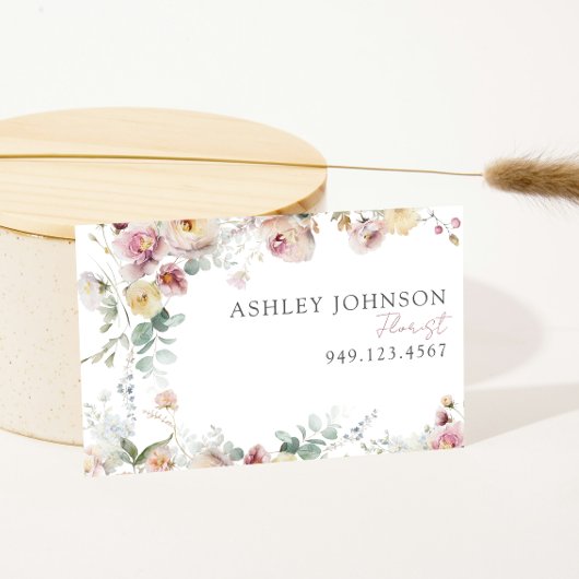 Blush Roze Bloemen QR Code Professioneel Visitekaartje