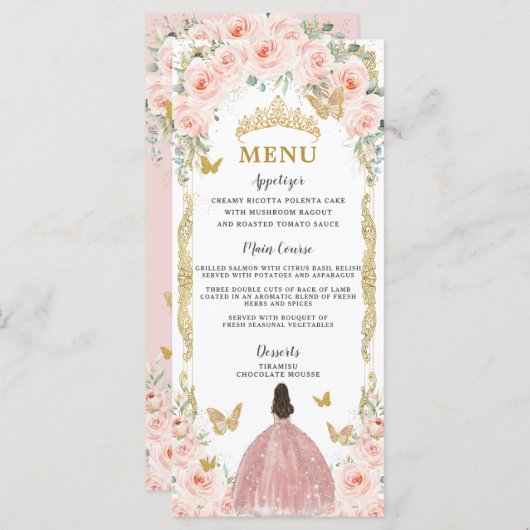 Blush Roze Bloemen Roos Gouden Jurk Quinceañera Me Programma (Voorkant / Achterkant)