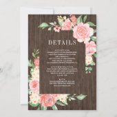 Blush Roze Bloemen Rozen All in One Wood Wedding Kaart (Achterkant)