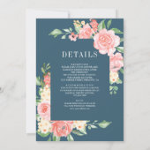 Blush Roze Bloemen Rozen Dusty Blue Wedding Kaart (Achterkant)