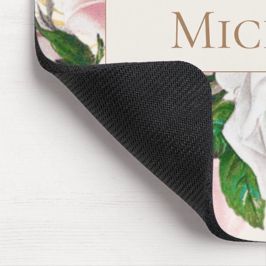 Blush Roze Bloemen Rozen Naam Muismat (Hoek)