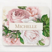 Blush Roze Bloemen Rozen Naam Muismat (Voorkant)