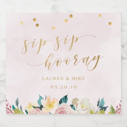 Blush Roze Bloemen Sip Hoera bruiloft Bier Etiket (Enkel label)