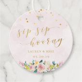 Blush Roze Bloemen Sip Hoera Bruiloft Ronde Bedankjes Labels (Voorkant)