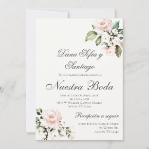 Blush Roze Bloemen Spaans Bruiloft Kaart
