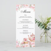 Blush Roze Bloemen Tea Party Menu (Staand voorkant)
