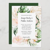 Blush Roze Bloemen Tropisch groen Bruiloft Kaart (Voorkant / Achterkant)