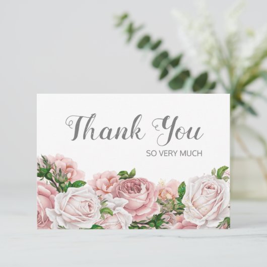 Blush Roze  Bloemen Verjaardag Dank u Bedankkaart (Staand voorkant)