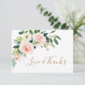 Blush roze bloemen Waterverf Weddenschap Bedankkaart (Staand voorkant)