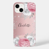 Blush roze bloemen zilver gebladerte glitter naam Case-Mate iPhone case (Achterkant)