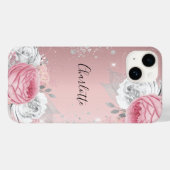 Blush roze bloemen zilver gebladerte glitter naam Case-Mate iPhone case (Achterkant (horizontaal))