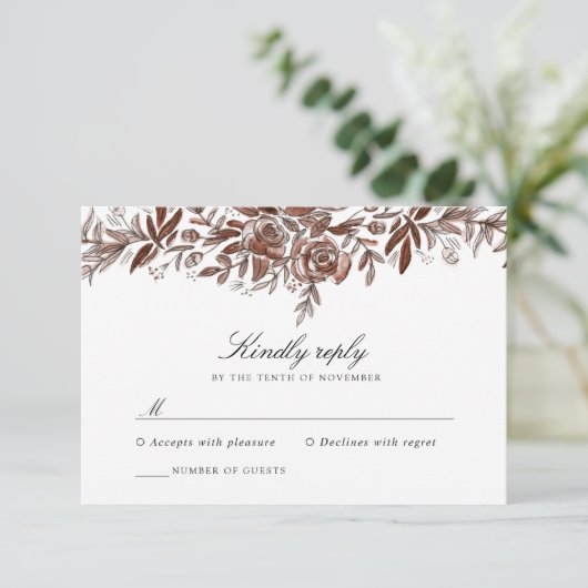 Blush roze bloemenbruiloft antwoord kaart (Staand voorkant)