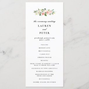 Blush roze bloemenbruiloft ceremonie programma