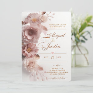 Blush roze bloemenbruiloft uitnodiging witte bloem