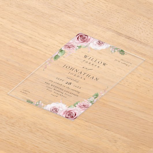 Blush roze bloemenbruiloft V2 Acryl Uitnodigingen (Laagn)