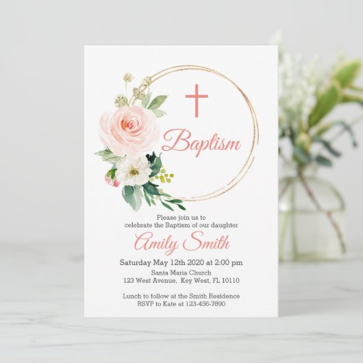 Blush roze bloemendoop kaart (Staand voorkant)