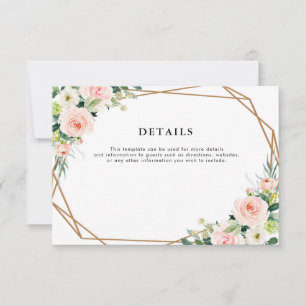 Blush roze bloemengeometrische bruiloft details ka RSVP kaartje