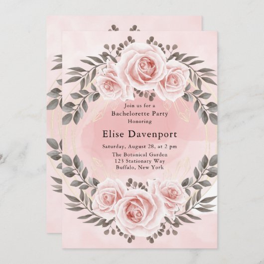 Blush roze bloemengoud kristal vrijgezellenfeest kaart (Voorkant / Achterkant)