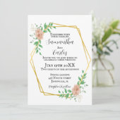 Blush roze, bloemengrens bruiloft kaart (Staand voorkant)