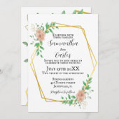 Blush roze, bloemengrens bruiloft kaart (Voorkant / Achterkant)