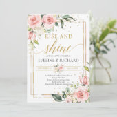 Blush roze bloemengroen eucalyptus bruiloft kaart (Staand voorkant)