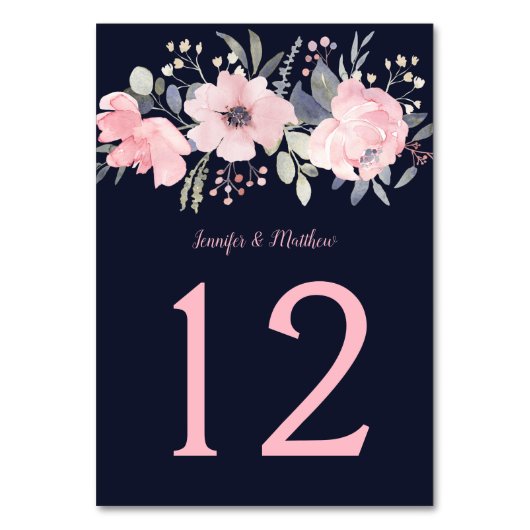 Blush roze bloemenkop Navy | Kaart (Voorkant)