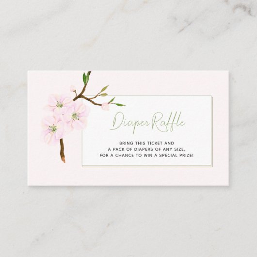 Blush roze bloemenluier loterij ticket baby shower informatiekaartje (Voorkant)