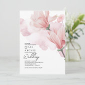 Blush roze bloemenmagnolia Waterverf bruiloft Kaart (Staand voorkant)