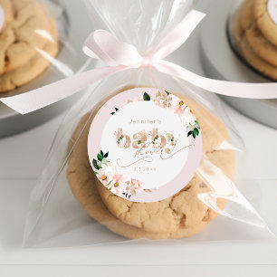 Blush roze bloemenmeisje baby shower elegant ronde sticker