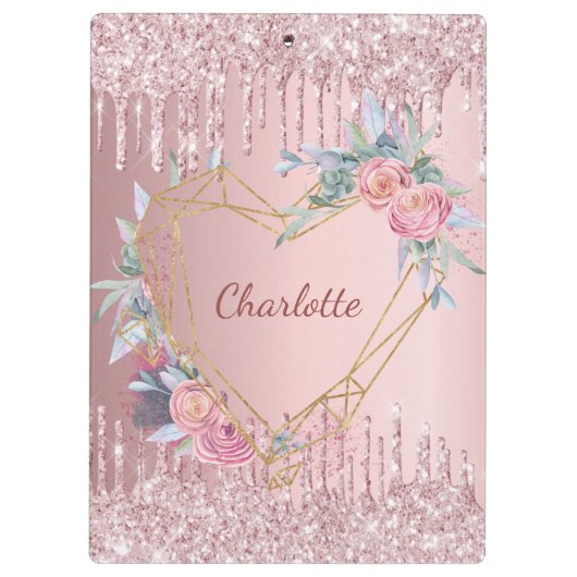 Blush roze bloemenmonogram naam klembord (Achterkant)