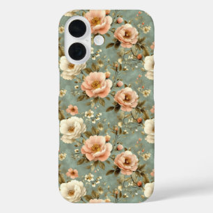  blush roze bloemenpatroon iPhone 16 hoesje