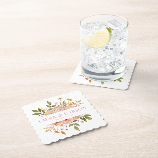  blush roze bloementuin bruiloft gunst kartonnen onderzetters (Insitu)