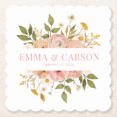 blush roze bloementuin bruiloft gunst kartonnen onderzetters (Voorkant)