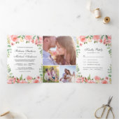 Blush Roze Bloementuin Foto Collage Bruiloft Drieluik Uitnodiging (Binnen)